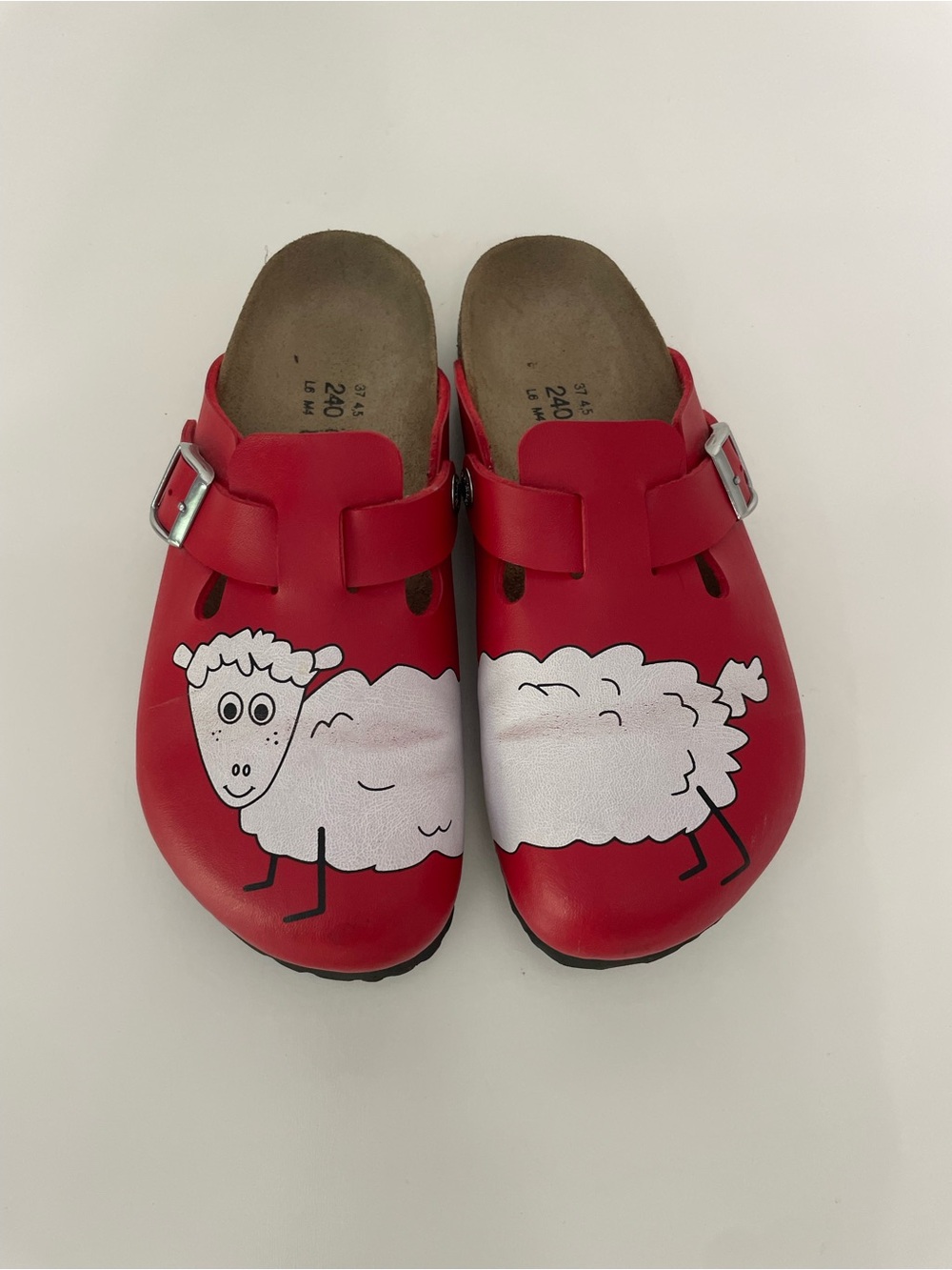 Birkis Red Sheep Slide Clog Sandal Womens 37 Outdoor Gorpcore Woodby Kay Lamb